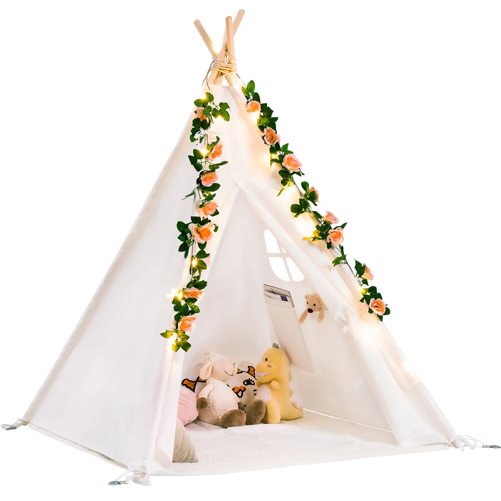 

Игровой вигвам для детей, палатка для девочек и мальчиков, складной вигвам из холщового полотна с ковриком и подсветкой