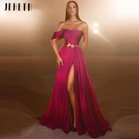 jeheth 2022 sexy fuchsia off the shoulder long evening dresses one strap draped chiffon high slit floor length prom party dress