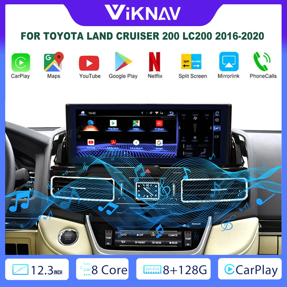 

Автомобильный радиоприемник 12,3 дюйма 8 ядер 128G для TOYOTA LAND CRUISER 200 LC200 2016-2020 управление рулевым колесом Bluetooth навигация GPS