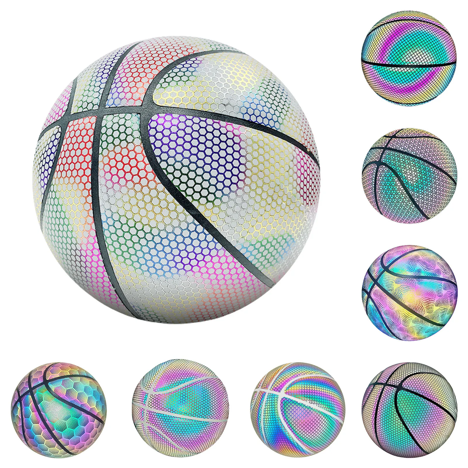 Luminous Basketball Ball Holographic Reflective Lighted Flash Ball PU Wear-Resistant Glowing Basketball Night Sports Game kids