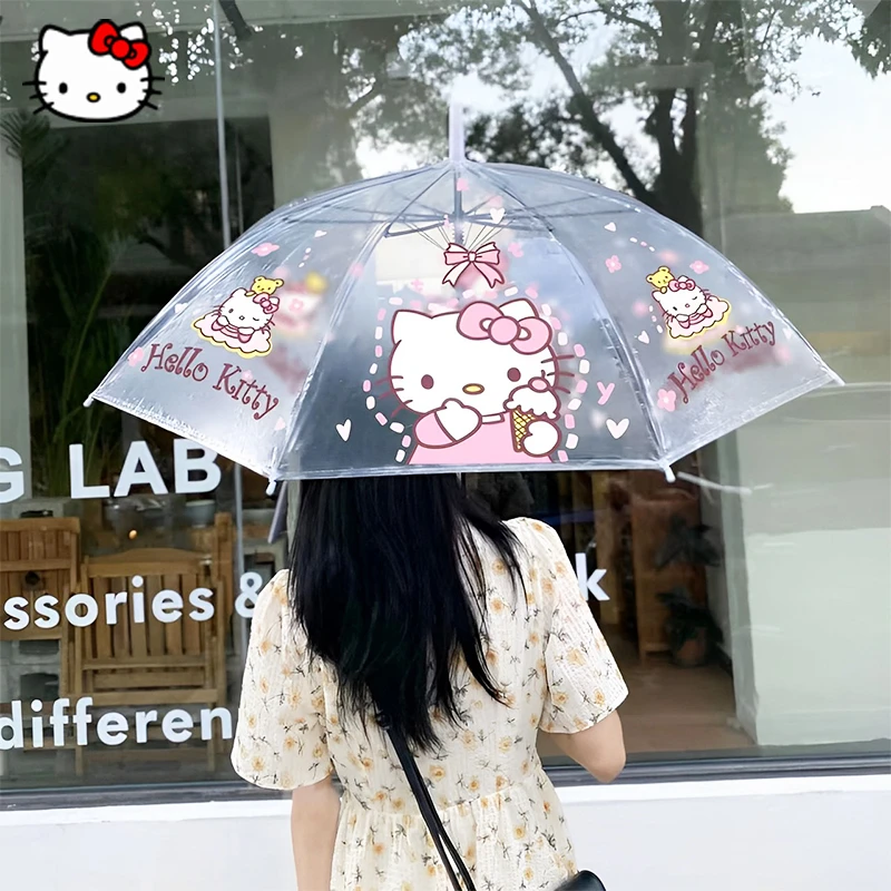 

Kawaii Sanrio Hello Kitty Umbrella Kuromi Cinnamoroll Cute Automatic Anti-UV Sunshade Anime Girl Long Handle Thickened Umbrella