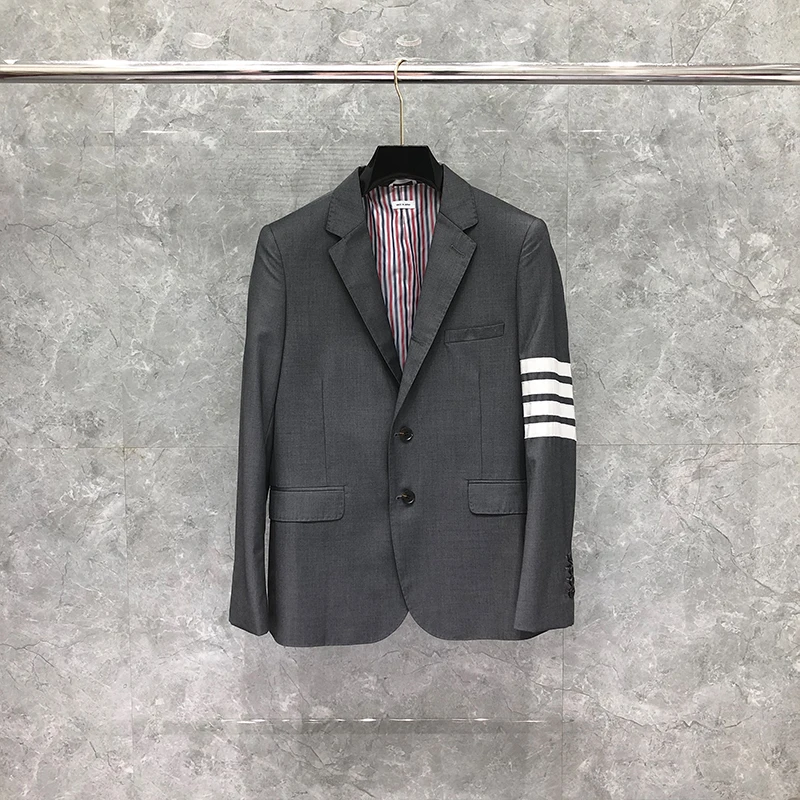 TB THOM Male Suit Spring Autunm Man Jacket Fashion Brand Blazer White 4-bar Jersey Coat Custom Wholesale TB Formal Gray TB Suit
