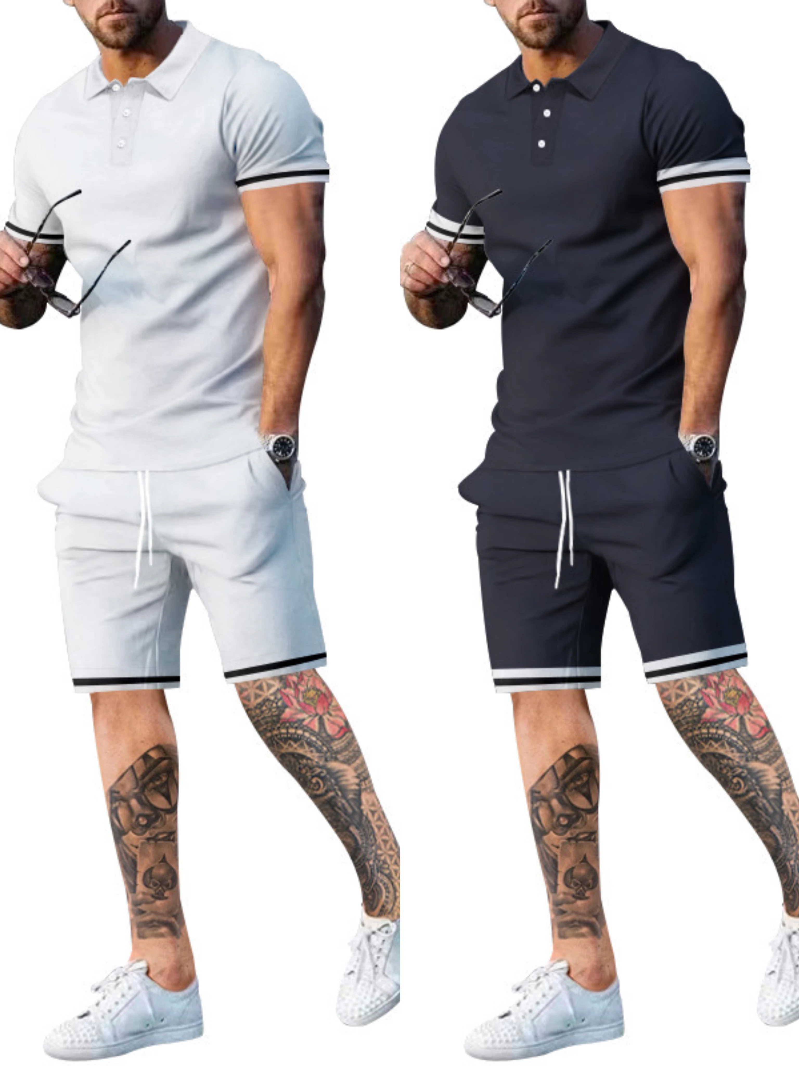 

Cotton Jogging Sportswear Gym Tracksuit And Short 2 Piece Shorts Track Suit Men T Shirt Set