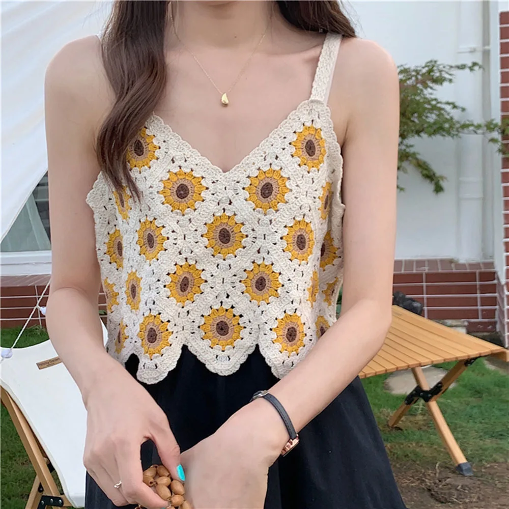 Богемные вязаные крючком топы ручной работы летние цветочные майки сексуальный
