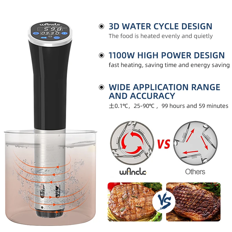 Wancle Sous Vide Плита 1100 Вт IPX7 Водонепроницаемая мультиварка с ЖК-дисплеем Цифровой