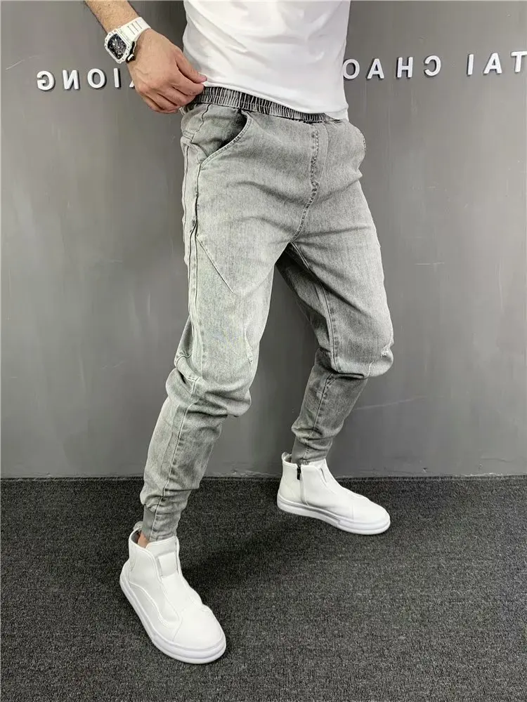 Elastic Waist Jeans Men's Korean Version Of Elastic Leggings Social Spirit Guy Small Feet Nine-point Pants Trendy Men's Pants