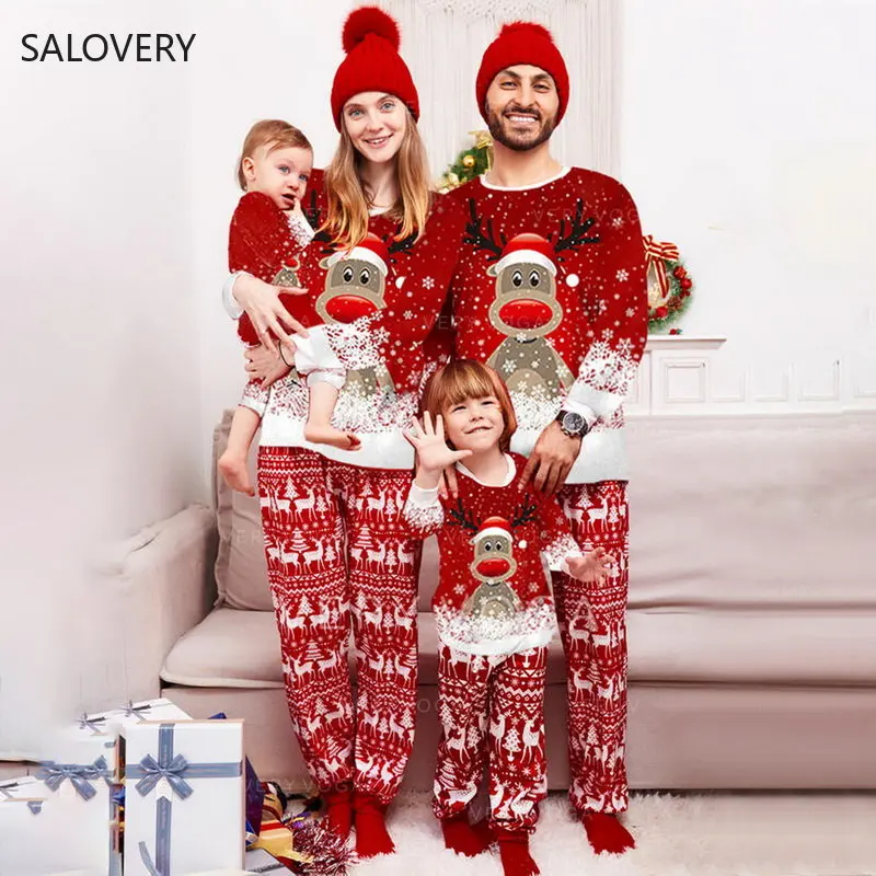 

2022 Christmas Family Pajamas Matching Set Xmas Deer Print Pijamas Mother Daughter Father Son Outfit Family Look Homewear Suit