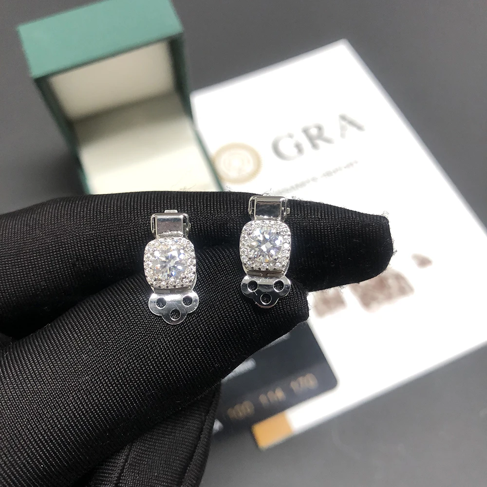 New Moissanite Clip Earrings S925 Silver Real Diamond Ear Studs For Women Men Jewelry Pass Tester Come With GRA