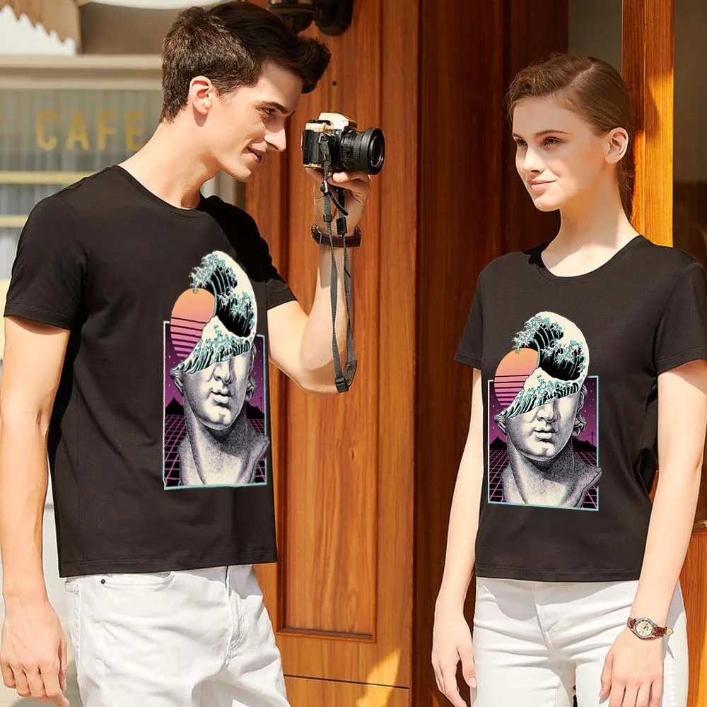 

Men's and Women's T-shirts Sunset Landscape Printing O-neck Short-sleeved Black T-shirt All-match Breathable Casual Commuter Top