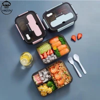 plastic sealed lunch box single layer double grid 1100ml large capacity with fork spoon student office worker can be microwaved