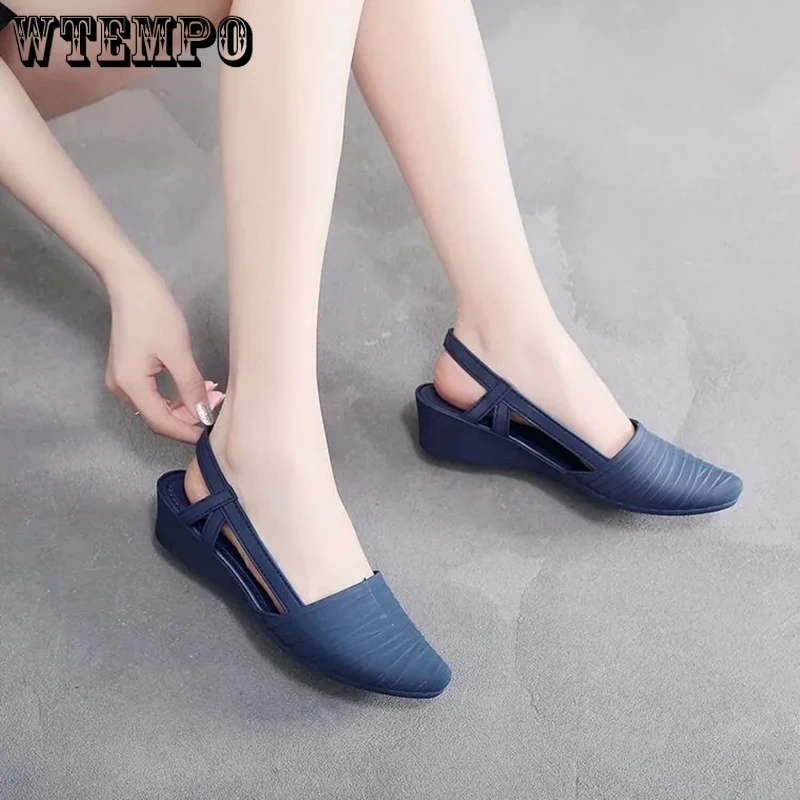 

WTEMPO New Sandals Women Summer Close Toe Thick Wedges Heel Slip-ons Female Korean New Fashion Non Slip Cool Shoes Drop Shipping