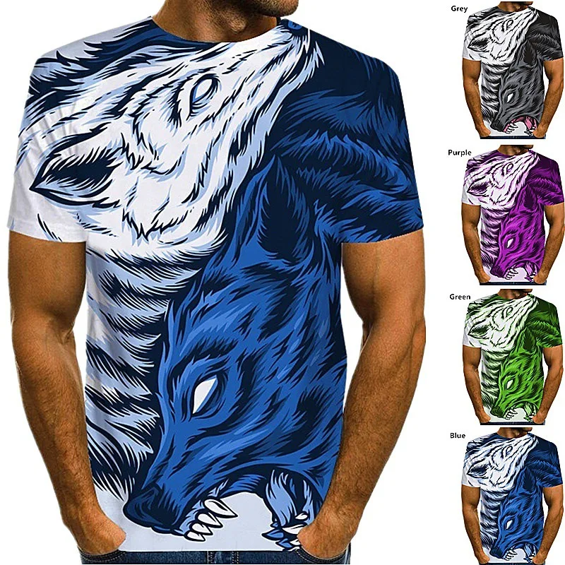 

3D Printed T Shirt Men Summer Realistic Mighty Two Headed Wolf Top T Shirt O Neck Short Sleeve Fashion Casual Cool Men Oversized