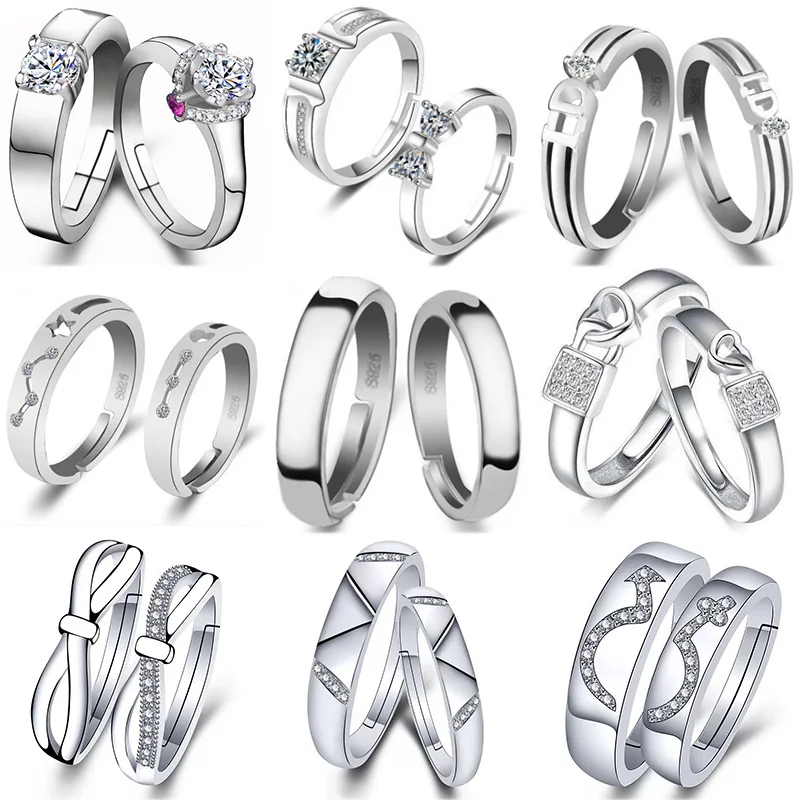 

Hot Sale Silver Color Rings Fashion Love Flower Star Adjustable Open Lovers Ring For Wedding Party Jewelry Engagement Ring Gift