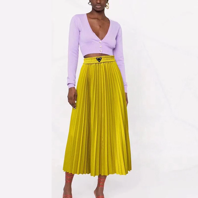 

Women's Dress 2022 Spring And Summer New Temperament Commuter Casual Pleated Skirt Package Hip Solid Color Stitching Skirt
