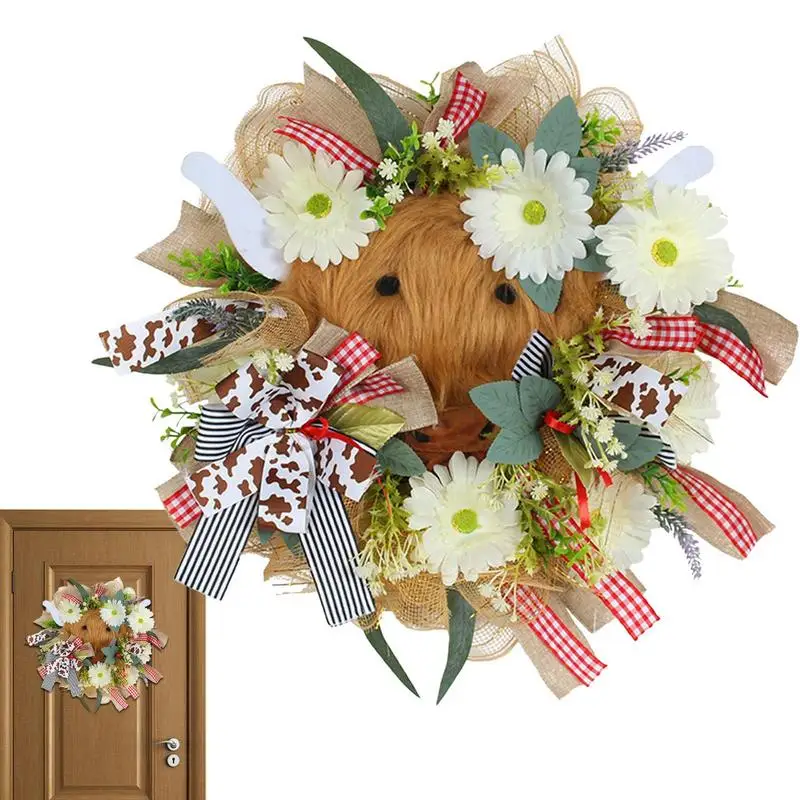 

Highland Cow Wreath Spring Wreaths With Bows Flowers Farmhouse Door Wreaths Spring Front Porch Decor For All Seasons Outdoor