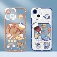 tom phone case jerry liquid silicone for iphone 11 12 13 pro max mini x xs max xr 7 8 plus se2 full lens protection back cover