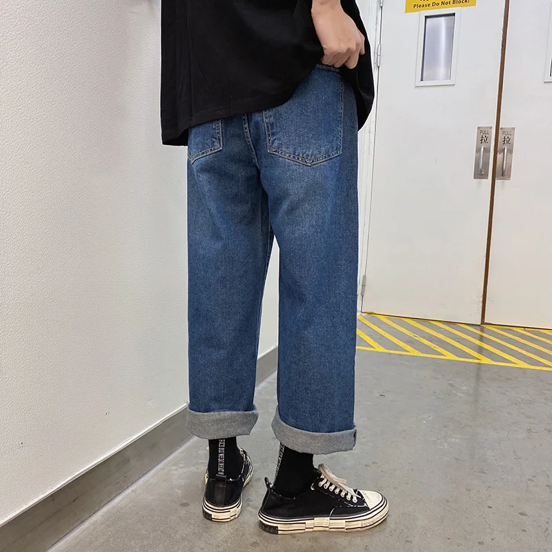 Summer Blue Jeans Men's Fashion Casual Oversized Wide Leg Jeans Men Streetwear Hip Hop Loose Straight Denim Pants Mens Trousers