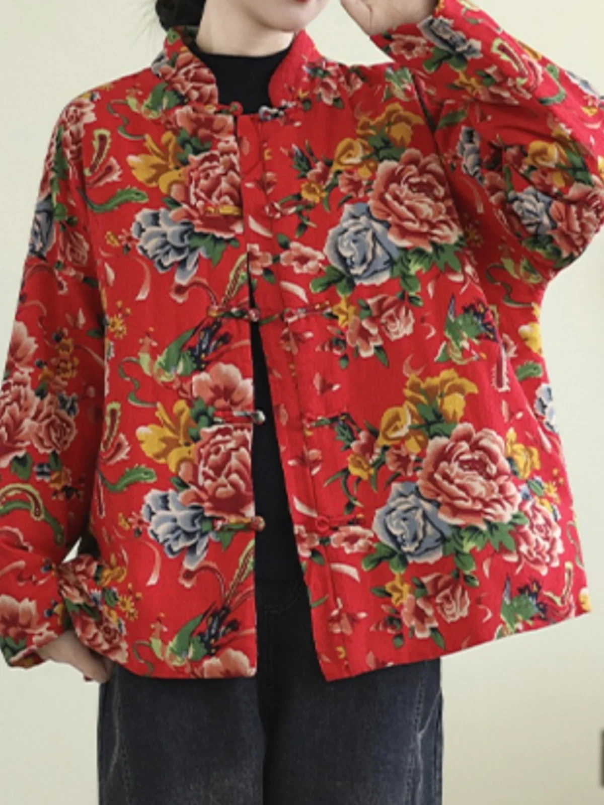 Китайская куртка на хлопковой подкладке в стиле ретро хлопково-льняная верхняя