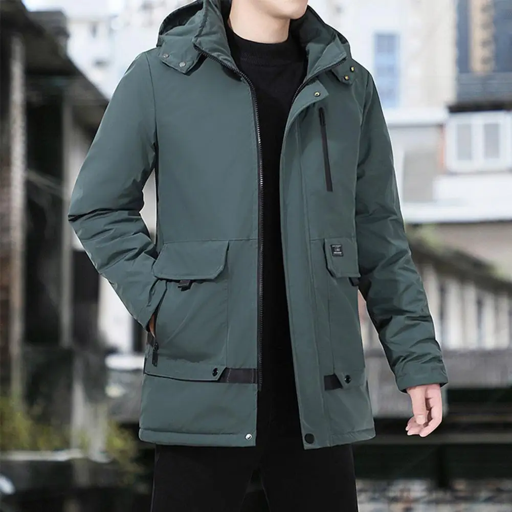 Trendy Men Hooded Outwear Cotton Padded Winter Relaxed Fit Windproof Hooded Outwear  Plus Size Men Coat for Daily Wear