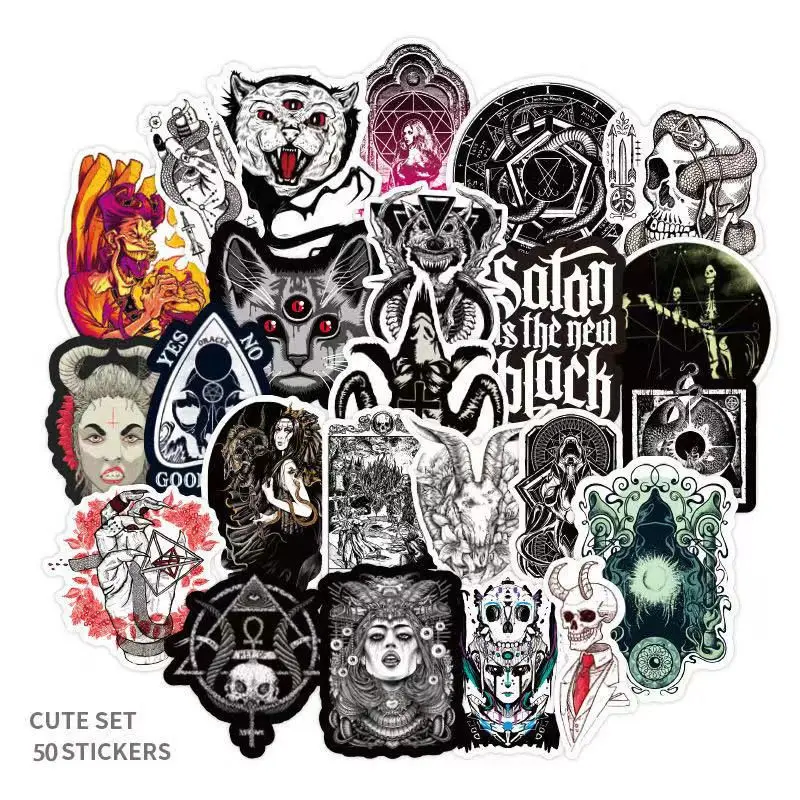 

50PCS Mix and Match Black and White Gothic Horror demon Graffiti Waterproof Sticker Suitcase NotebookRefrigeratorHelmetWholesale