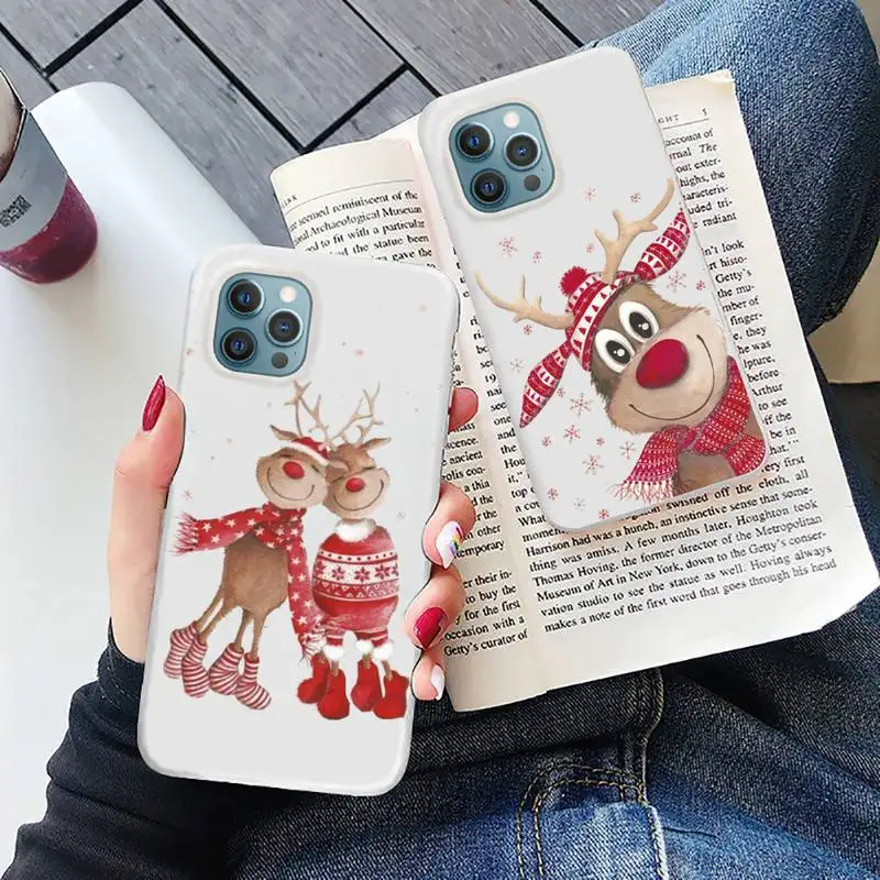 

Christmas New Year Deer Phone Case Candy Color for iPhone 6 7 8 11 12 13 s mini pro X XS XR MAX Plus