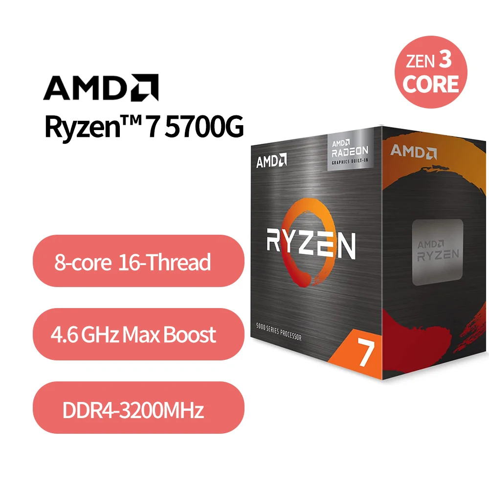 

AMD Ryzen 7 5700G R7 5700G 3.8GHz Eight-Core 16-Thread 65W CPU Processor L3=16M 100-000000263 Socket AM4 New and have fan