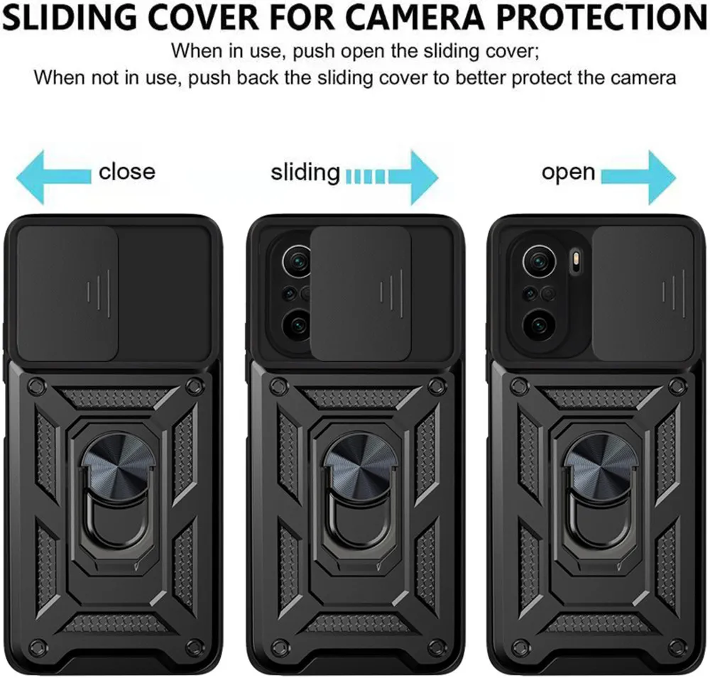 

For Xiaomi Redmi K40 11 11i 11X Lite 4G 5G Poco C3 M3 F3 Pro Cover poco F3 Luxury Anti-fall Armor ring Bracket Push window Case