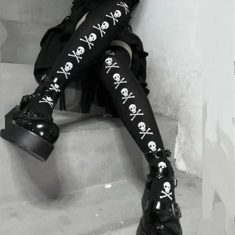 

Gothic Skull Stockings Bat Dark Long Sexy Stockings Cosplay Accessories Lace Sock Harajuku Tights JK Lolita High Garters Hosiery