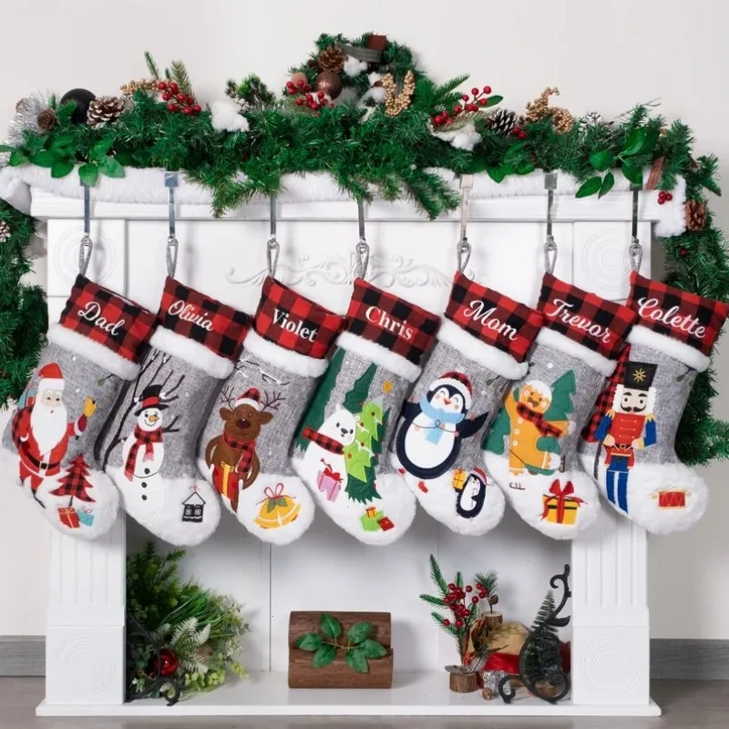 

Christmas Stockings Personalized Buffalo Plaid Christmas Ornaments for Home Decorations Holiday Stocking with Embroidery Name