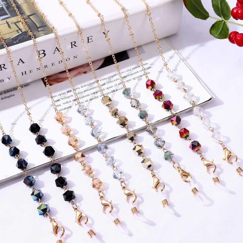 

Fashion Colorful Crystal Glasses Chain Party Men Women Personality Geometric Charm Anti-Lost Mask Chain Lanyard Accessories Gift