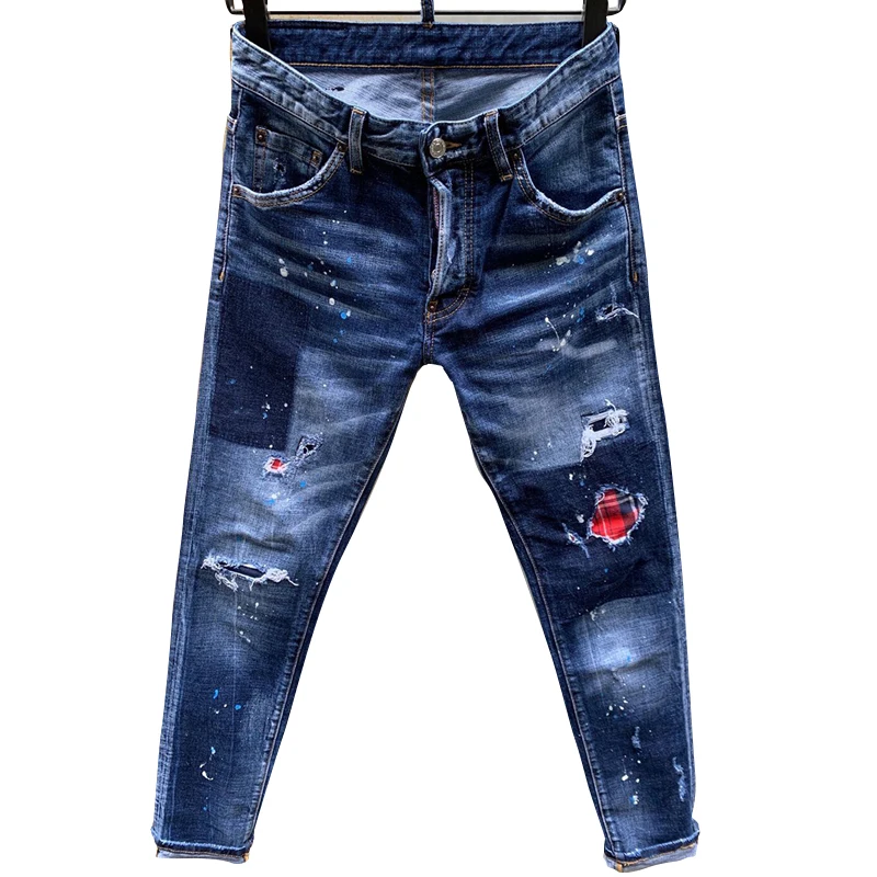 Starbags DSQ Men's jeans Stylish Slim fit light colored ripped patch paintshot ripped ink small foot pants