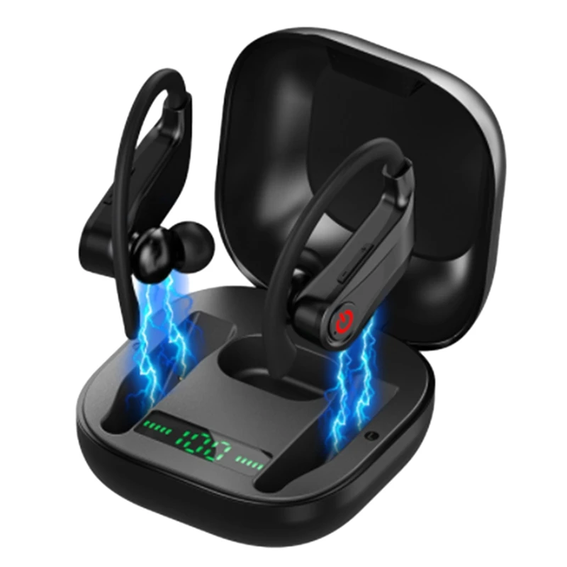 

HTHL-Bluetooth 5.1 LED Display Headset 9D Stereo Sound Ear Hook Wireless Earphone For Huawei P30 Pro Xiaomi Note 7 Pro Mi 9