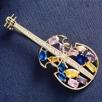 elegant fashion zircon guitar brooch creative temperament musical instrument clothing cute personality coat coat pin brooch