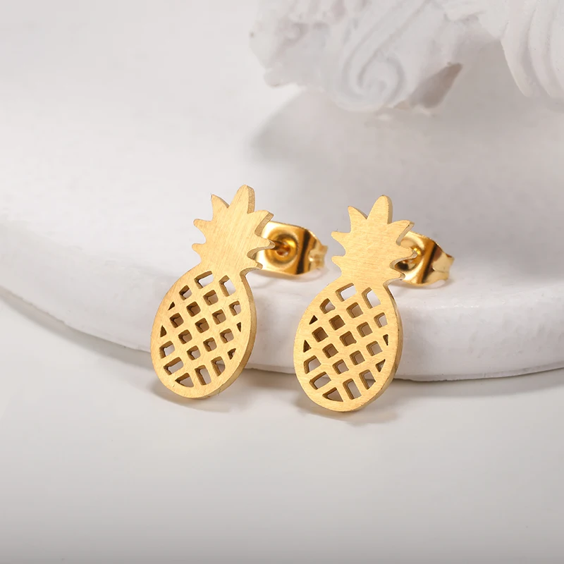 

V Attract 10pair Summer Jewelry Fruit Pendientes Rose Gold Pineapple Stud Earrings Women Stainless Steel Brincos Bijoux
