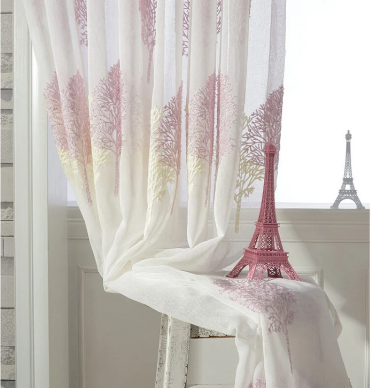 

Pastoral Flocking Flower Curtains for Living Room Bedroom Dining Room Girls Kids Children Fresh Window Curtain High Shading Yarn
