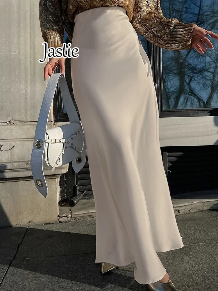 Юбка-макси Женская атласная с завышенной талией бежевая/черная