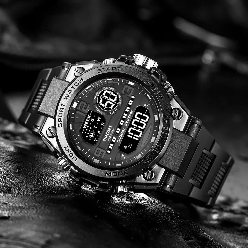 Мужские водонепроницаемые спортивные часы многофункциональные электронные