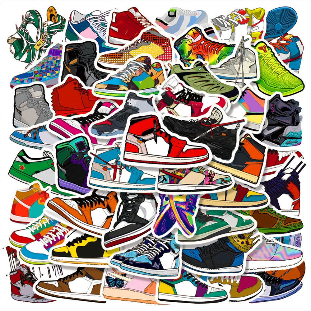 

10/30/50PCS Sneakers Gymnastics Shoes Stickers Tide Brand Cool Graffiti DIY For Laptops Ipai Scooter Cartoon Stickers Wholesale