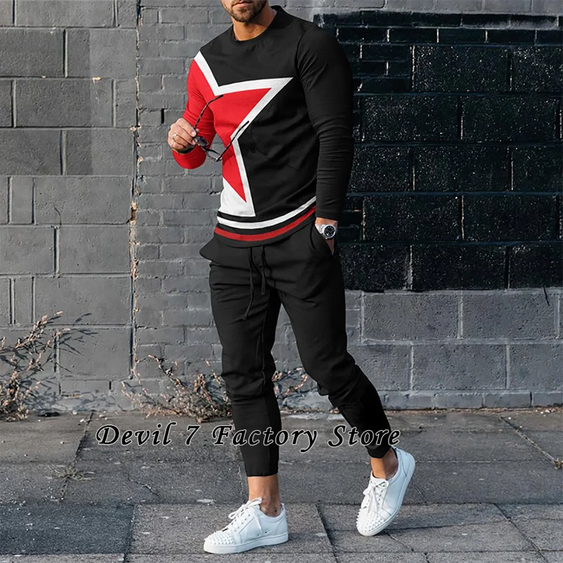 New Men's T Shirt Long Sleeve Oversized Sweatshirt Pants Male Sets Fashion Trousers Tracksuits 2 Piece Outfits Trend 3D Clothing
