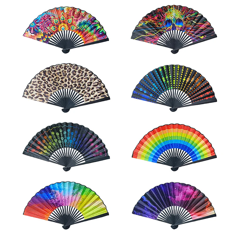 

1Pc Folding Fan Hand Fans Rainbow Print Bamboo Bone Fan Cooling Handheld Fan Festival Performance Dance Fan Gifts