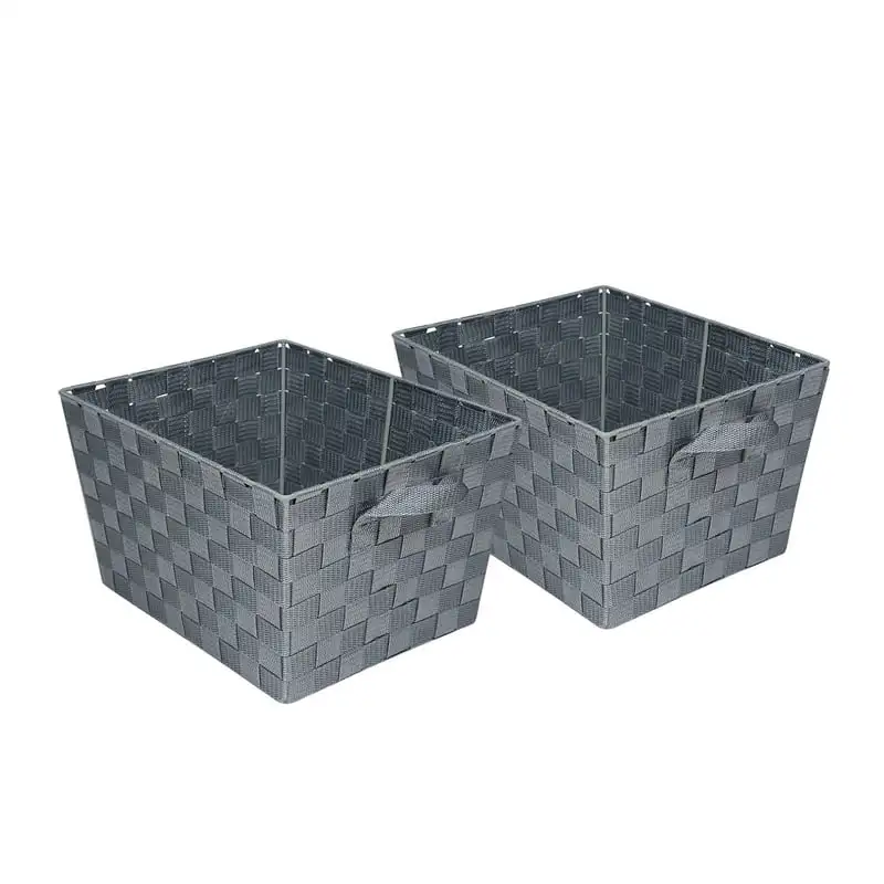 

Can Do Two Woven Storage Baskets with Handles, Silver