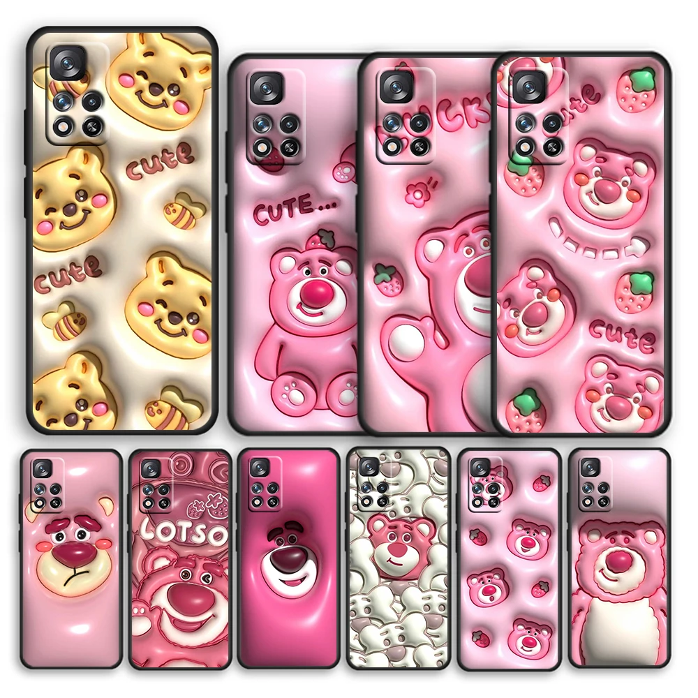 

Nonstereoscopic 3D Vision Cute Bear Black Phone Case For Xiaomi Redmi Note 12 10 11 9 Pro Plus Speed 11E 11S 11T 10S 9T 8T 5G