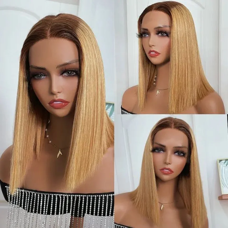 Blond Wig Straight Bob Wig 13X6X1 Lace Front Wigs For Women Highlight Wigs Brazilian Remy Hair Short Bob Ombre Human Hair Wigs