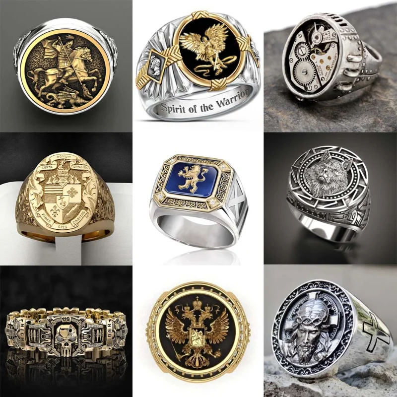 

Vintage Punk Style Hip Hop Metal Eagle Wolf Male Ring Dominant 3 Dimensional Engraving Wholesale Fashion Party Jewellery