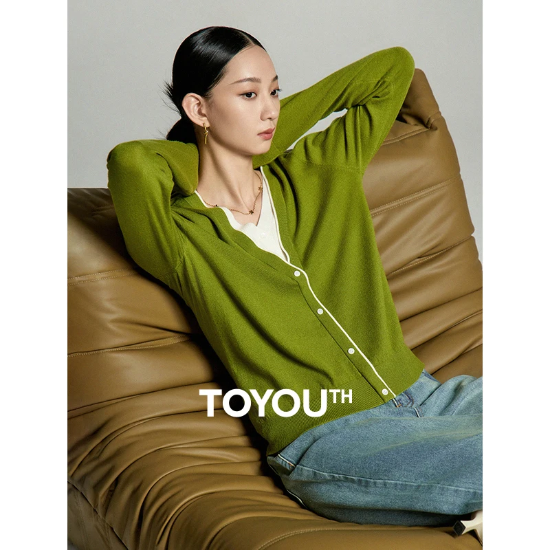 

Toyouth Women Fake Two Piece Knitwear 2023 Autumn Long Sleeve Double V-neck Slim Fit Sweater Button Decoration Fashion Tops