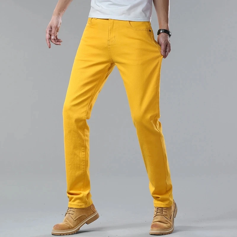 

Мужские облегающие джинсы, прямые Стрейчевые брюки из денима стандартного кроя, модные деловые повседневные брюки, цвета, новинка 2023
