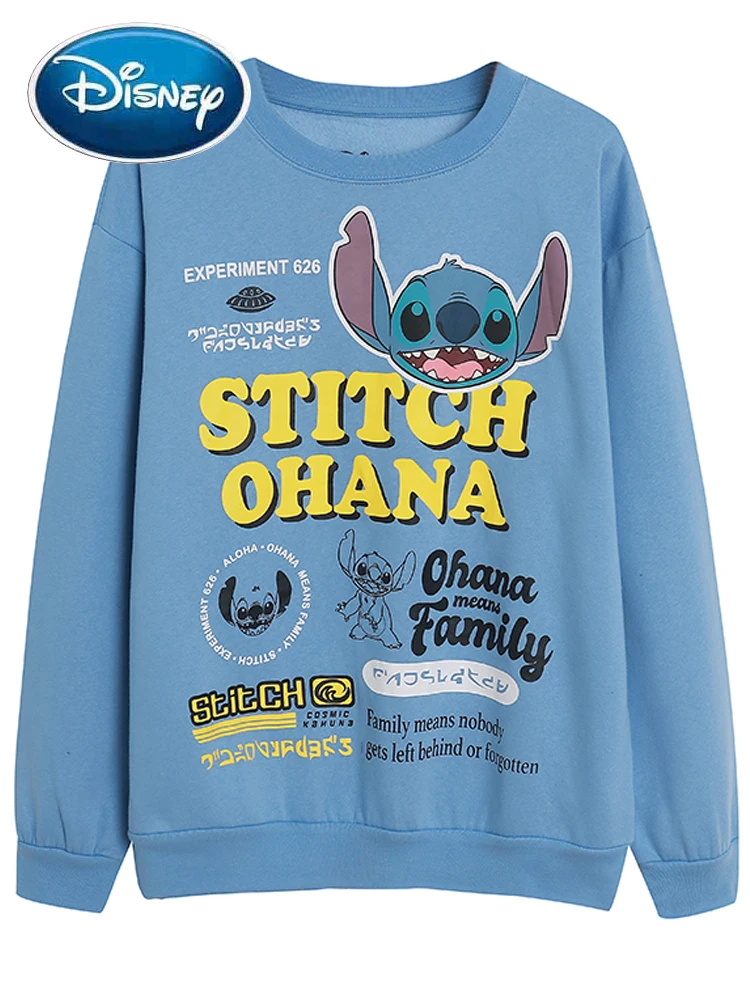 

Disney Fleece Sweatshirt Casual Stitch Little Monster Letter Cartoon Print Velvet Fashion Women Jumper VELOUR Tops Streetwear