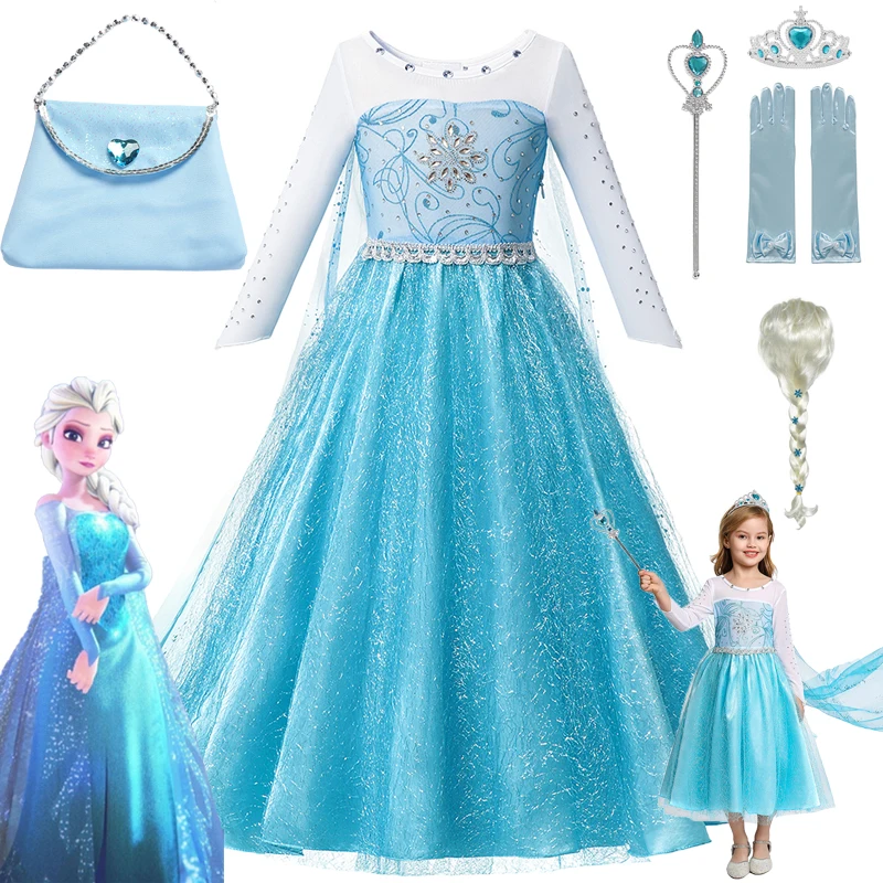 Платье принцессы Эльзы из Диснея Детский костюм с длинным рукавом для девочек