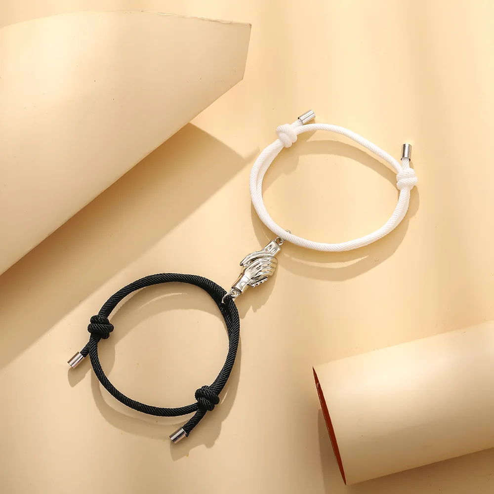 

New Handgrip Couples Handshake Magnetic Buckle Bracelet Creative Woven Friendship Friends Hand Rope Charm Bracelets Jewelry