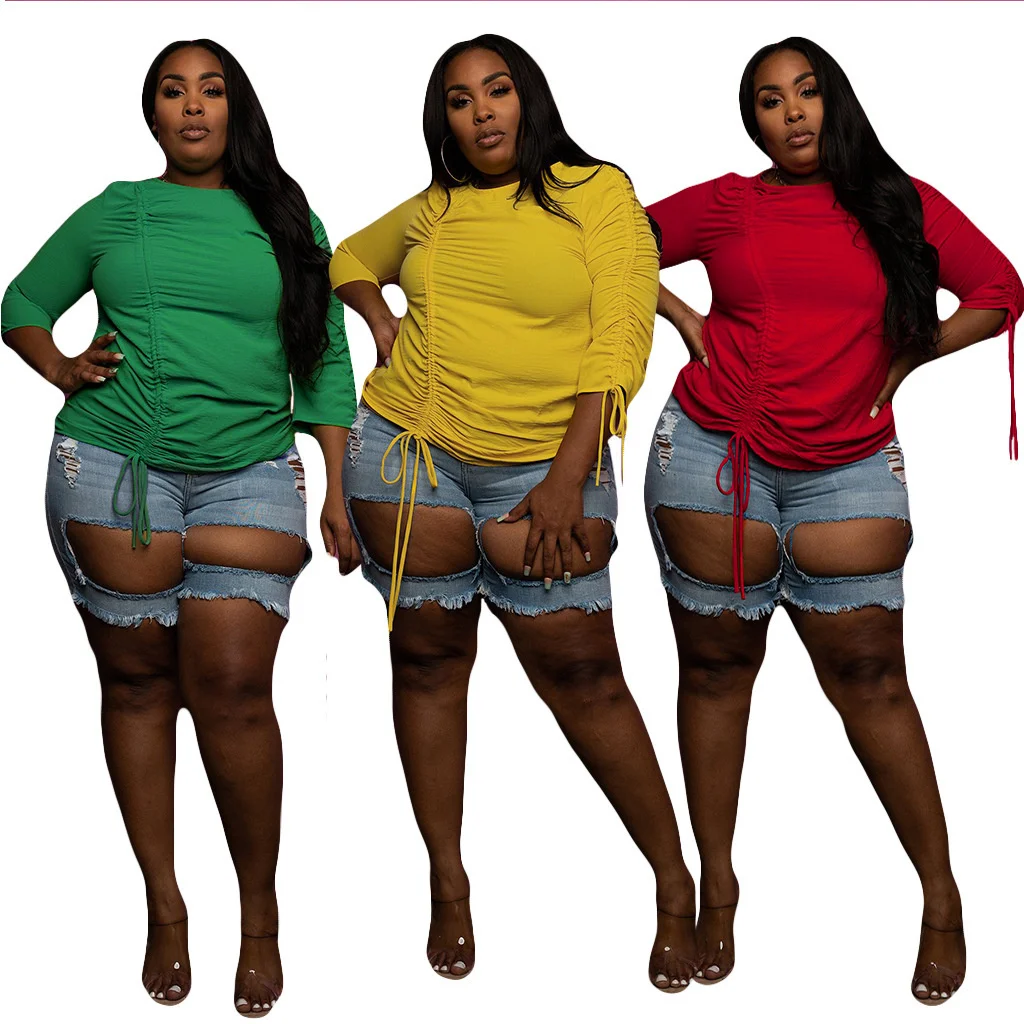 Plus Size Pleated Tops Women Clothing Office Ladies Fall Long Sleeve Blouse Shirt Crew Neck Casual Large Street Tops